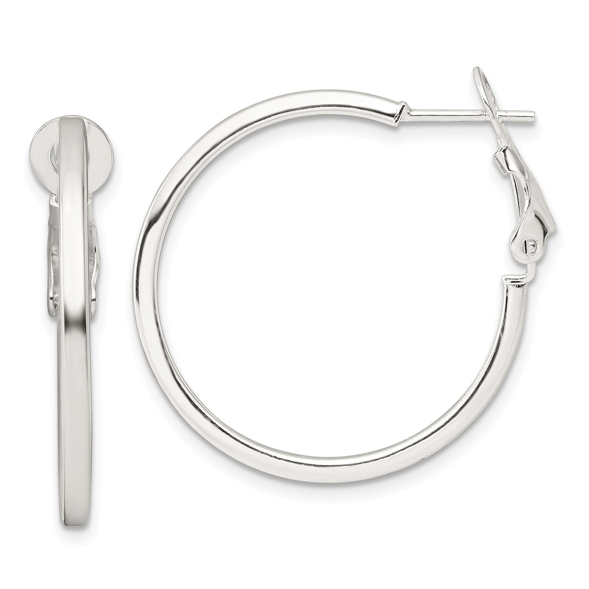 Sterling Silver Hoop Earrings, Classic Polished Round Hoops with Latch Back Closure for Women