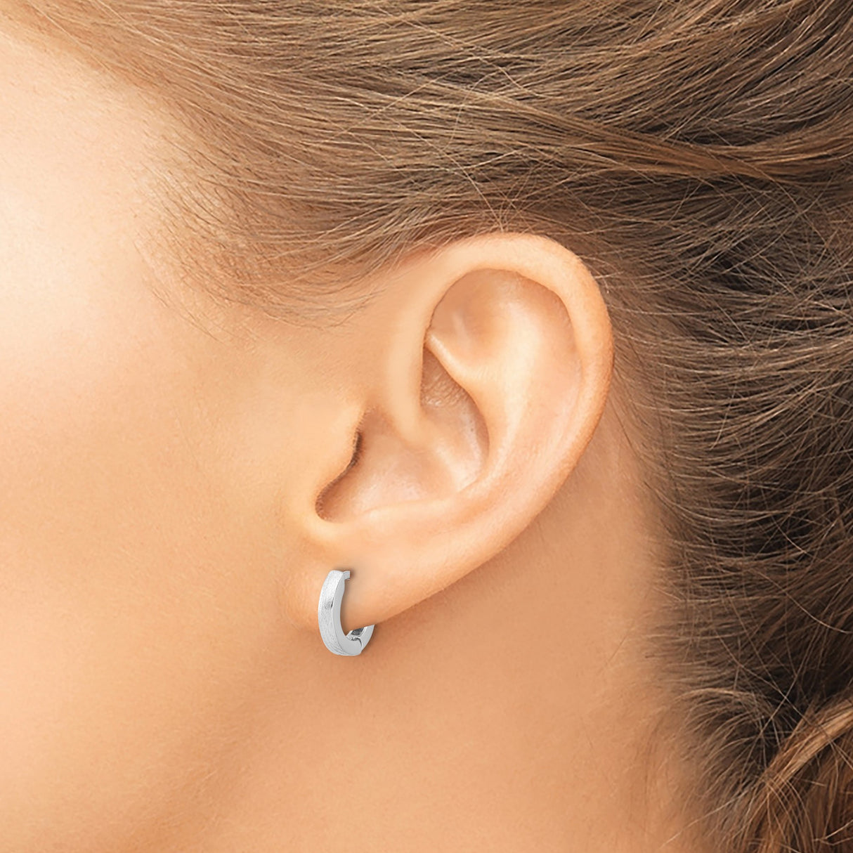 Sterling Silver Hoop Earrings, Polished Front and Brushed Sides, Modern Minimalist Unisex Style