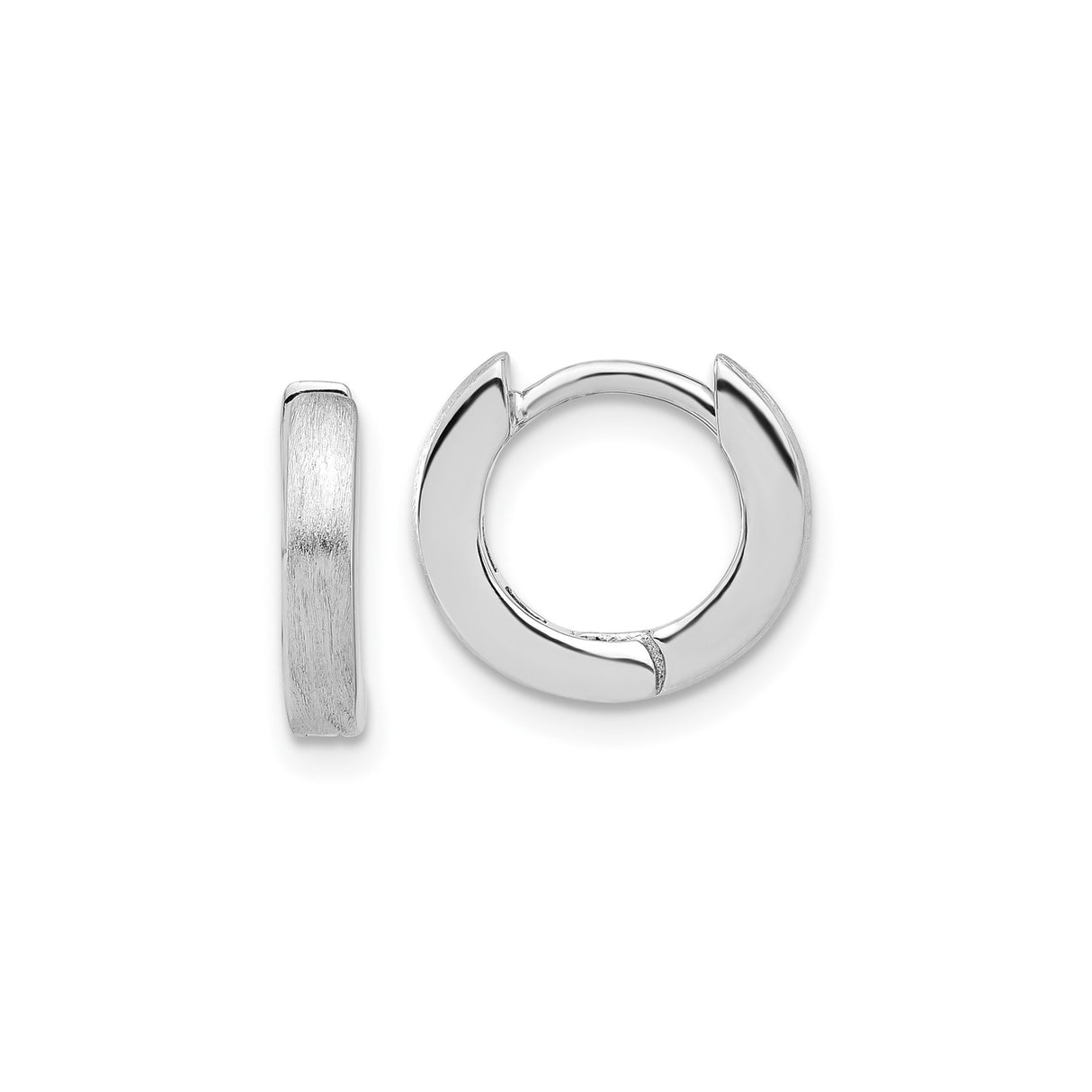 Sterling Silver Hoop Earrings, Polished Front and Brushed Sides, Modern Minimalist Unisex Style