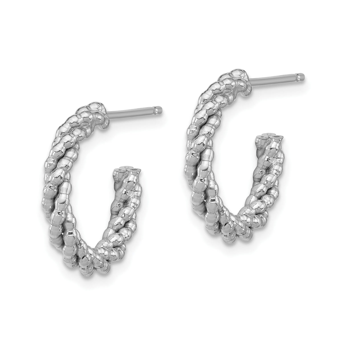 Sterling Silver Twisted Hoop Earrings, Textured Rope Style with Polished Finish for Women