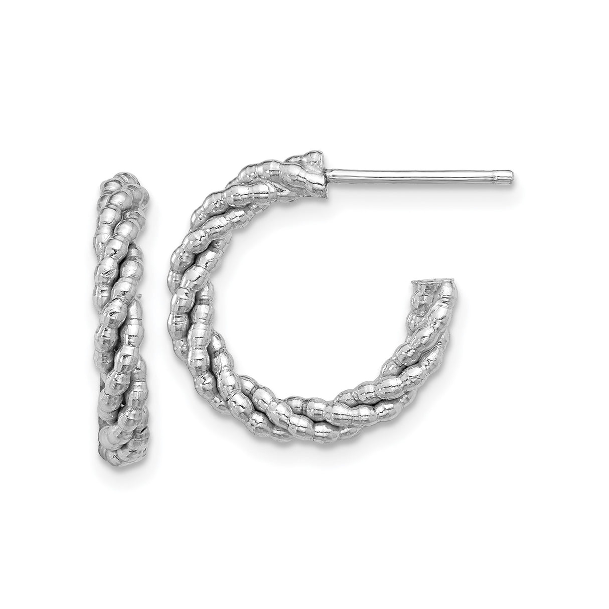 Sterling Silver Twisted Hoop Earrings, Textured Rope Style with Polished Finish for Women