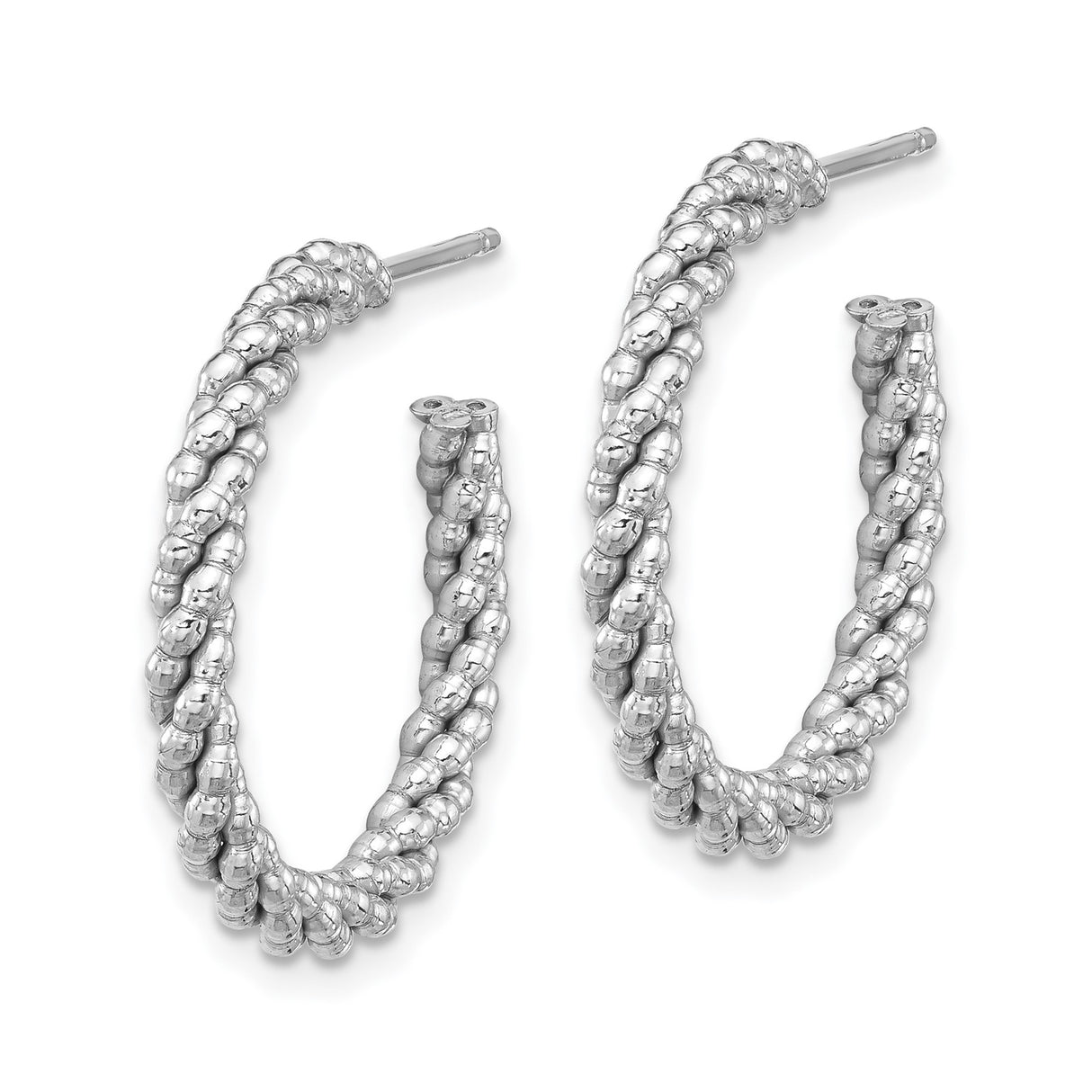 Sterling Silver Twisted Hoop Earrings with Textured Beaded Rope Design