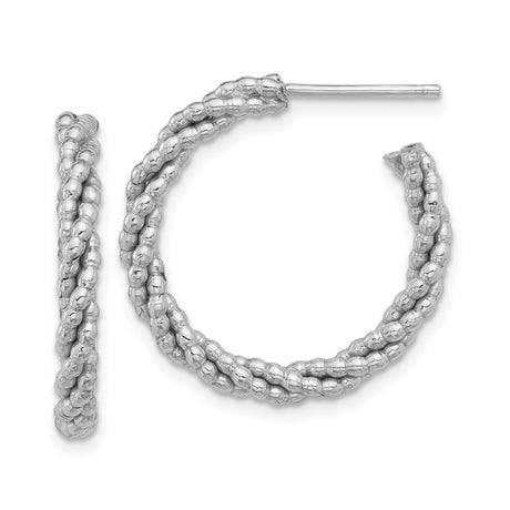 Sterling Silver Twisted Hoop Earrings with Textured Beaded Rope Design