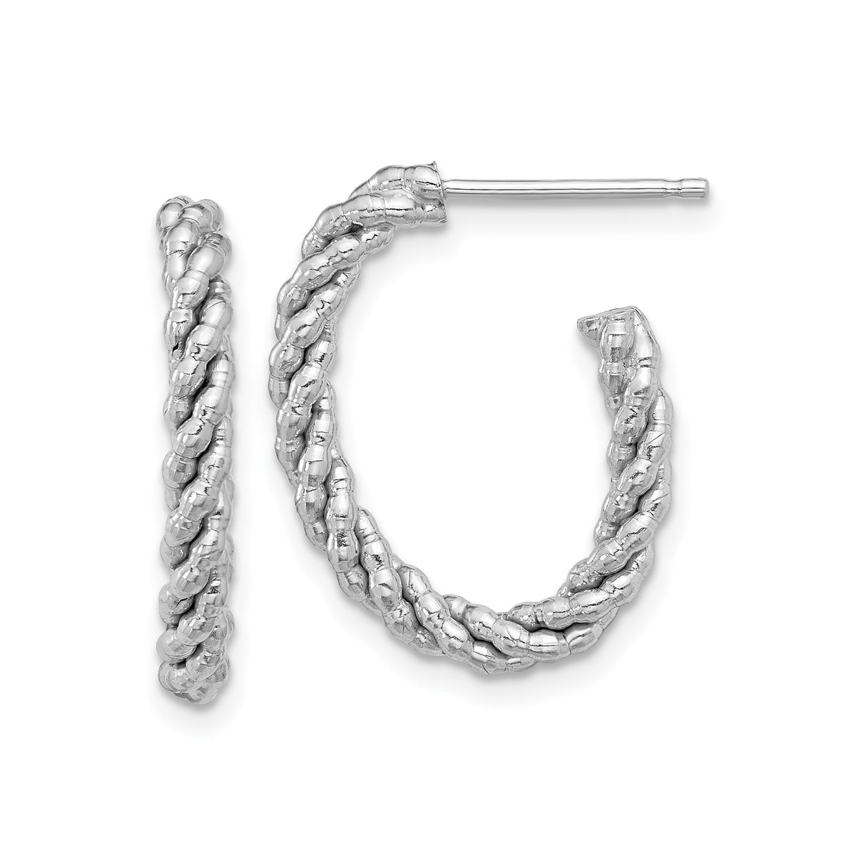 Sterling Silver Twisted Oval Hoop Earrings with Textured Rope Design