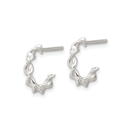 Sterling Silver Twisted Hoop Earrings with Vine and Leaf Design