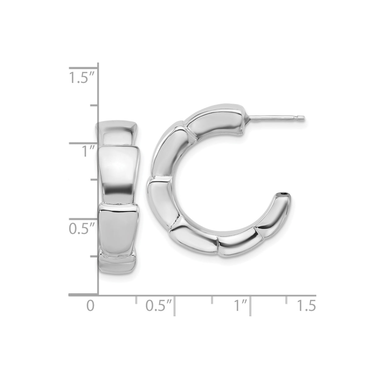 Sterling Silver Hoop Earrings, Bamboo Style Rounded Segment Design for Women