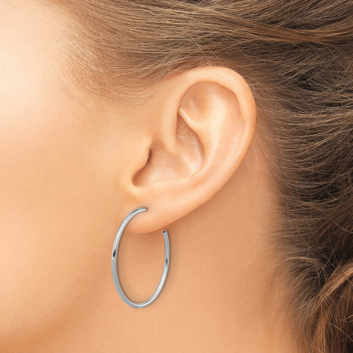 Sterling Silver Hoop Earrings, Polished Hollow C-Hoop Design, Lightweight Minimalist Style for Women