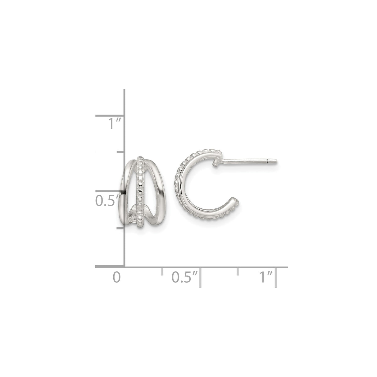 Sterling Silver Triple Layered Hoop Earrings with Beaded Texture Center Band for Women