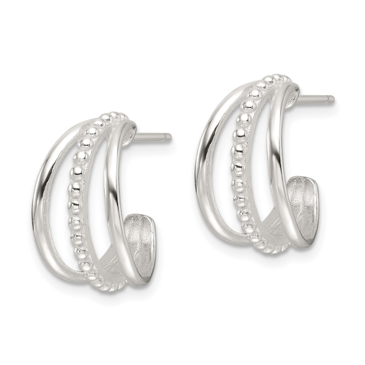 Sterling Silver Double Hoop Earrings with Beaded Edge and Polished Finish, Modern Minimalist Style
