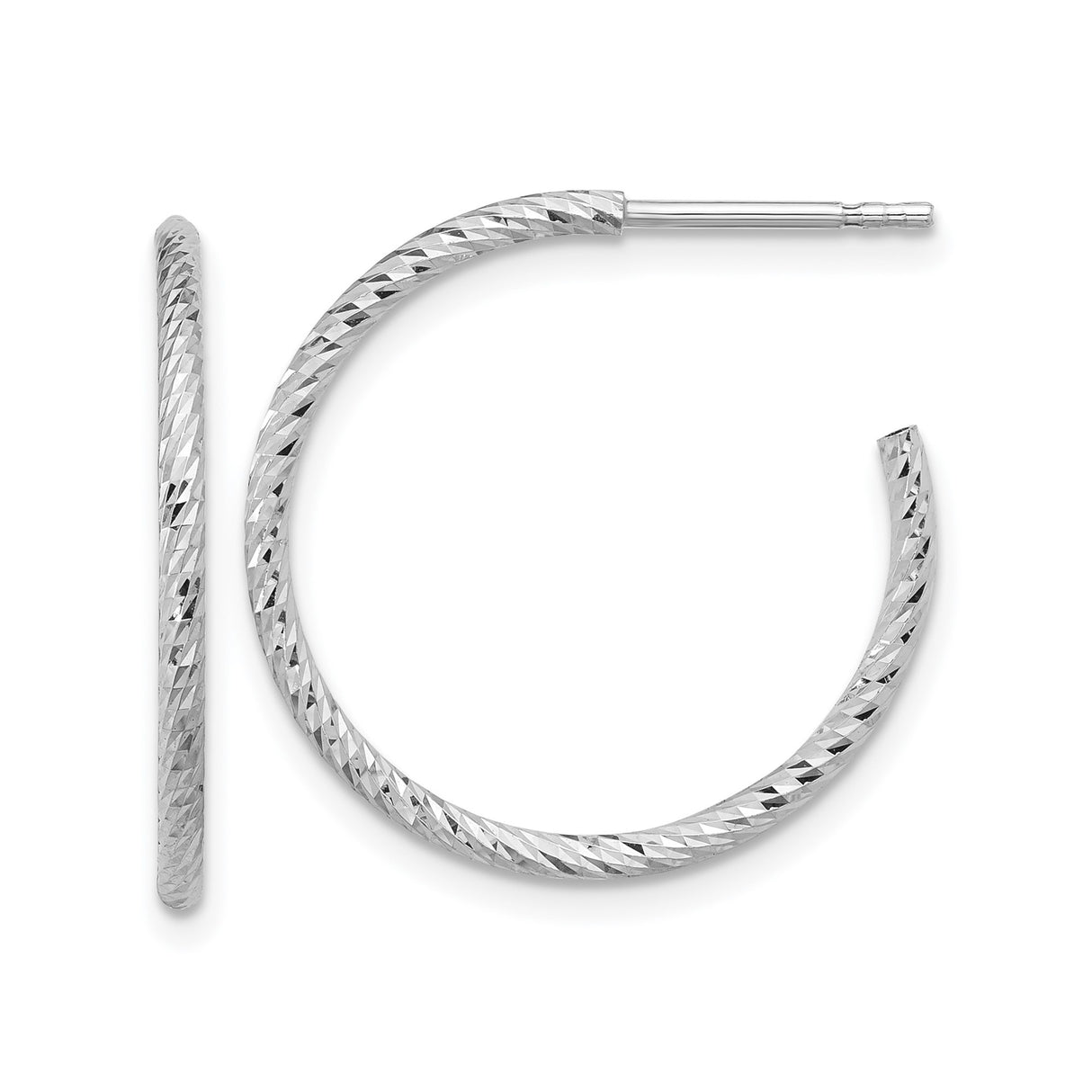Sterling Silver Hoop Earrings, Diamond Cut Textured Medium Tube Design, Lightweight and Polished