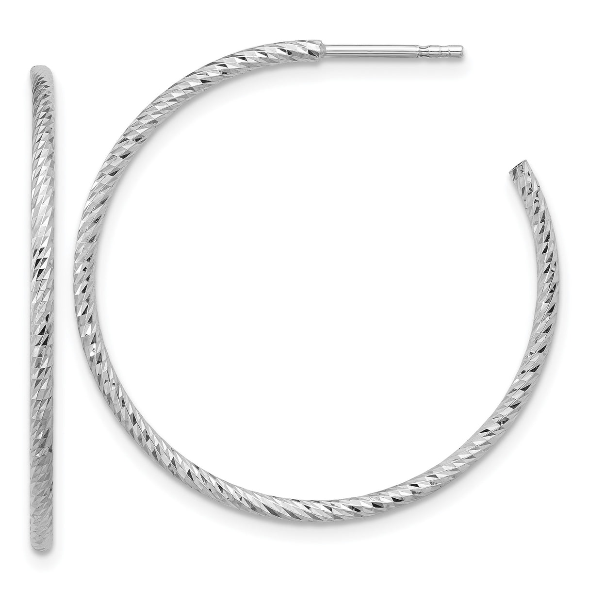 Sterling Silver Hoop Earrings, Textured Diamond Cut Design, Lightweight Everyday Style
