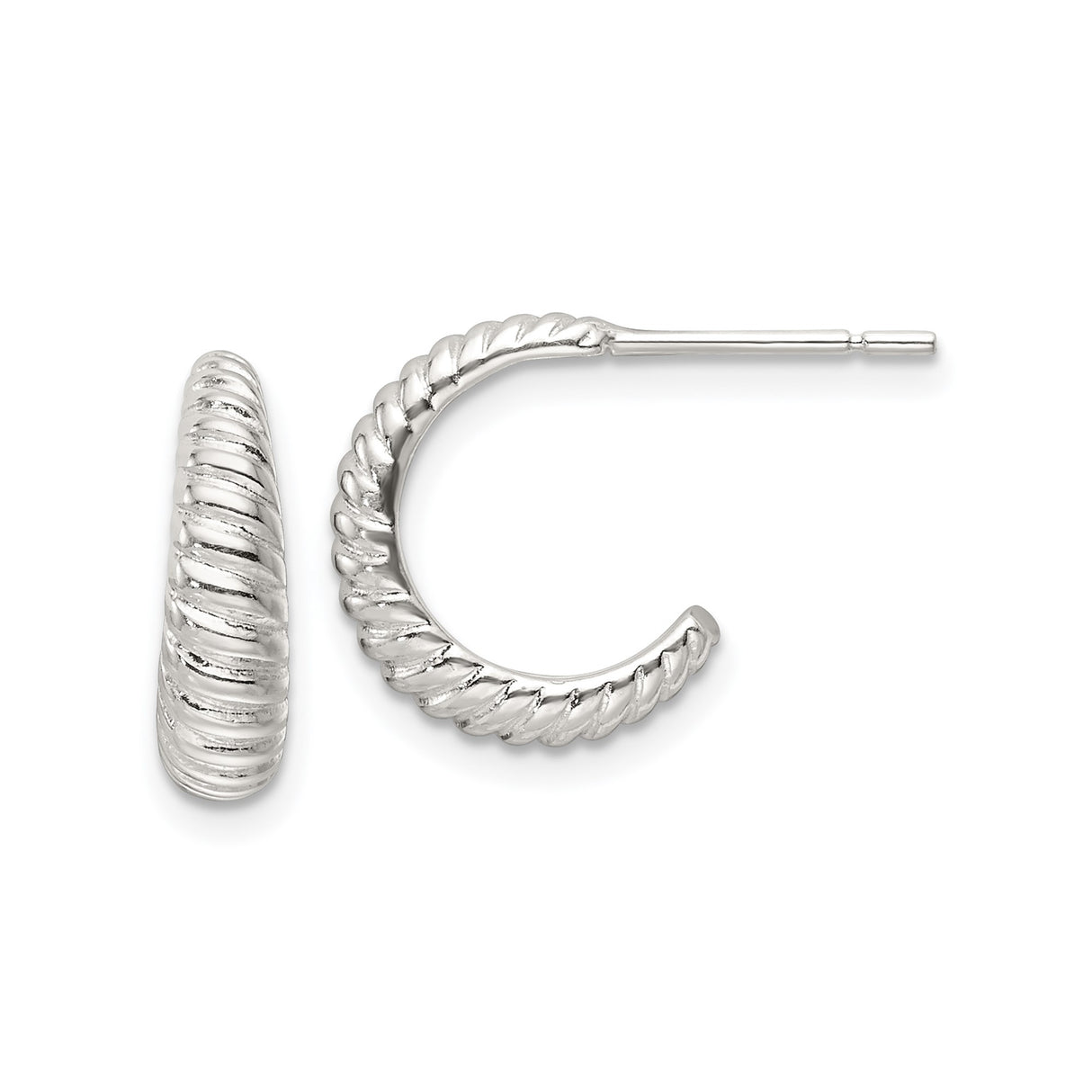 Sterling Silver Twisted Rope Hoop Earrings, Polished Textured Half Hoops for Women