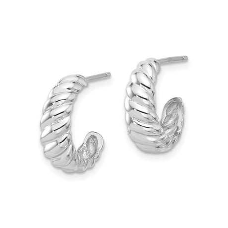 Sterling Silver Twisted Rope Hoop Earrings, Medium Half Hoops with Polished Textured Design