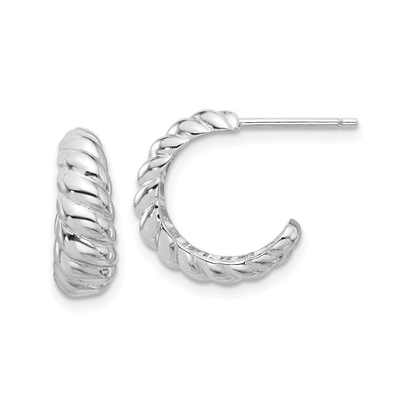 Sterling Silver Twisted Rope Hoop Earrings, Medium Half Hoops with Polished Textured Design