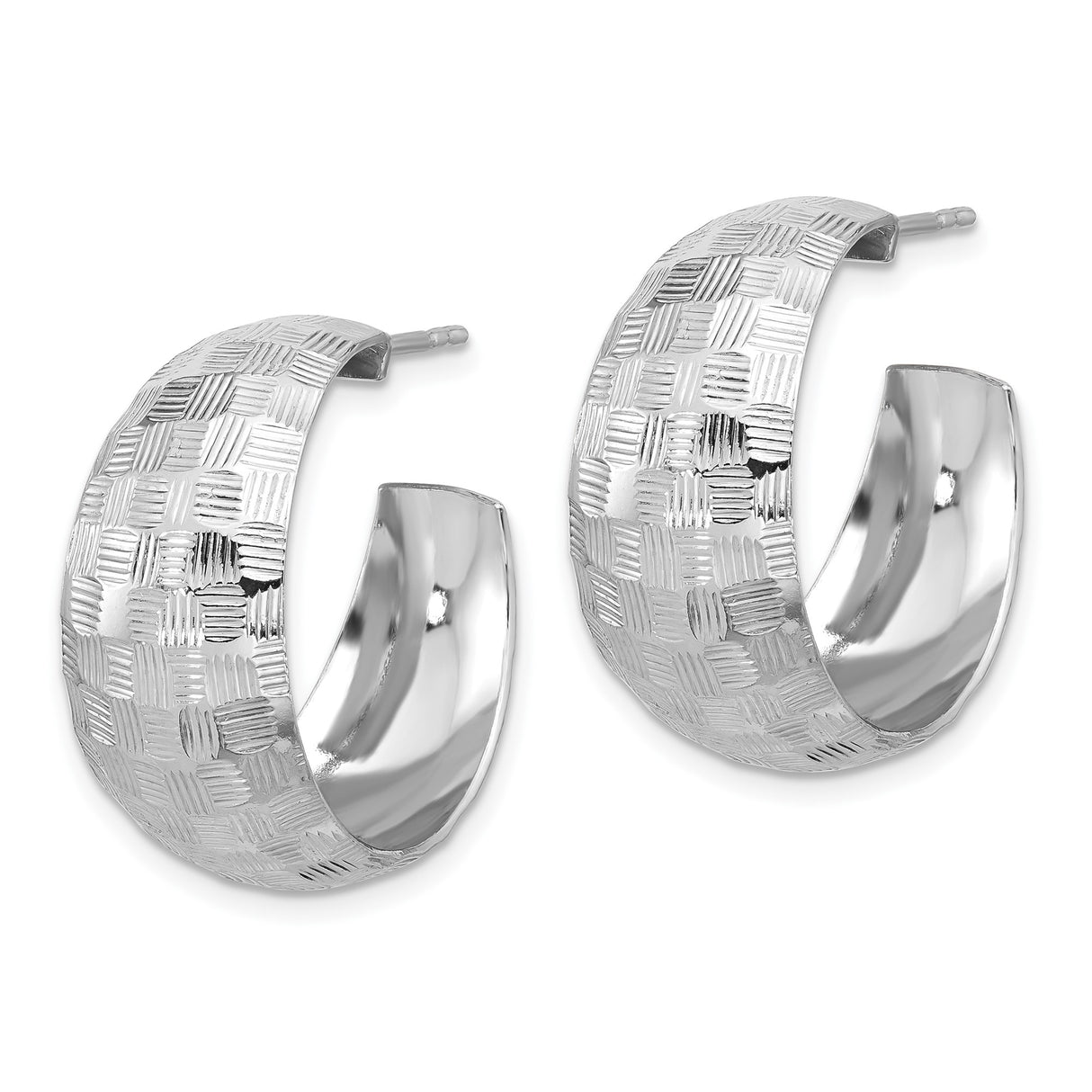 Sterling Silver Hoop Earrings with Textured Basketweave and Geometric Etched Pattern