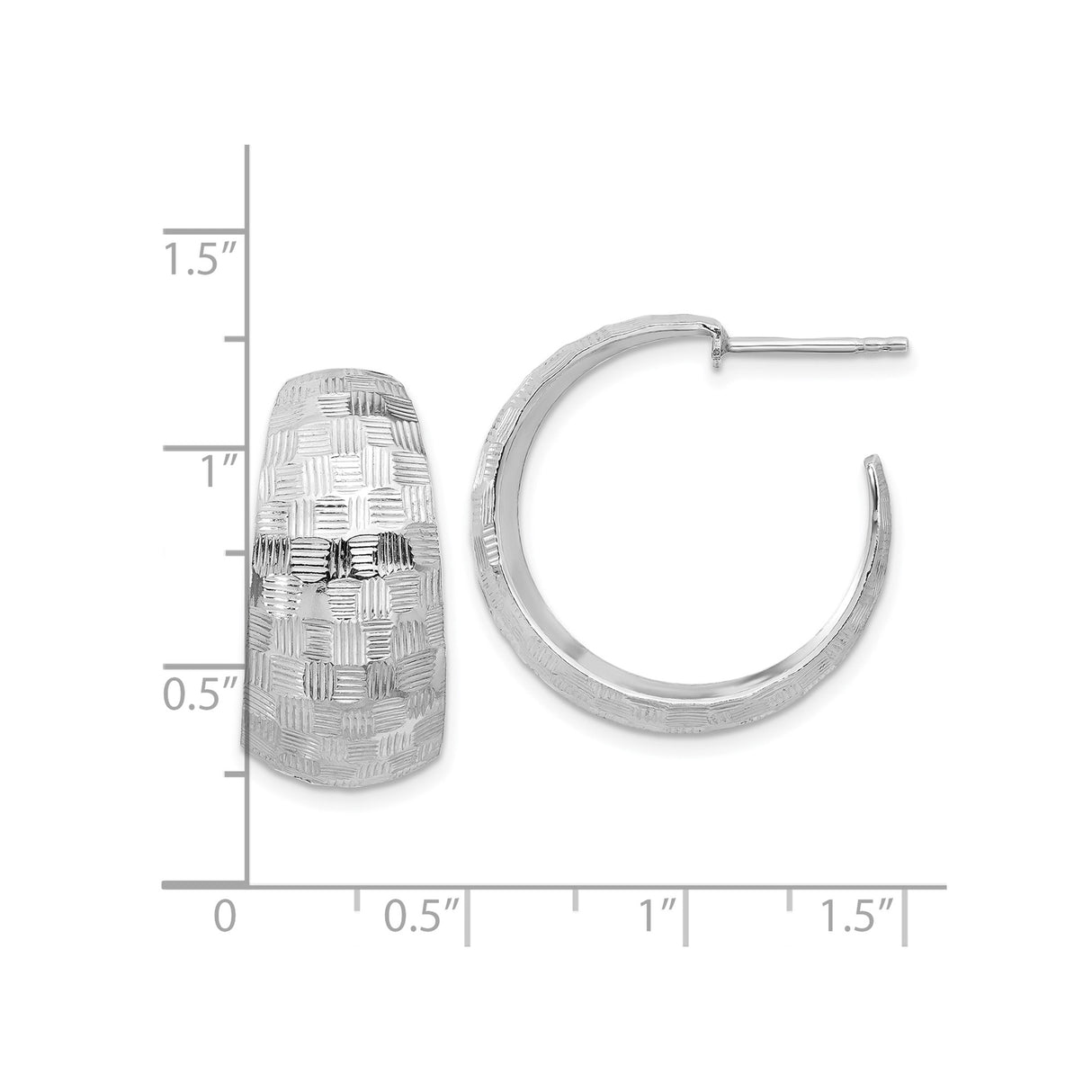 Sterling Silver Hoop Earrings with Textured Basketweave and Geometric Etched Pattern