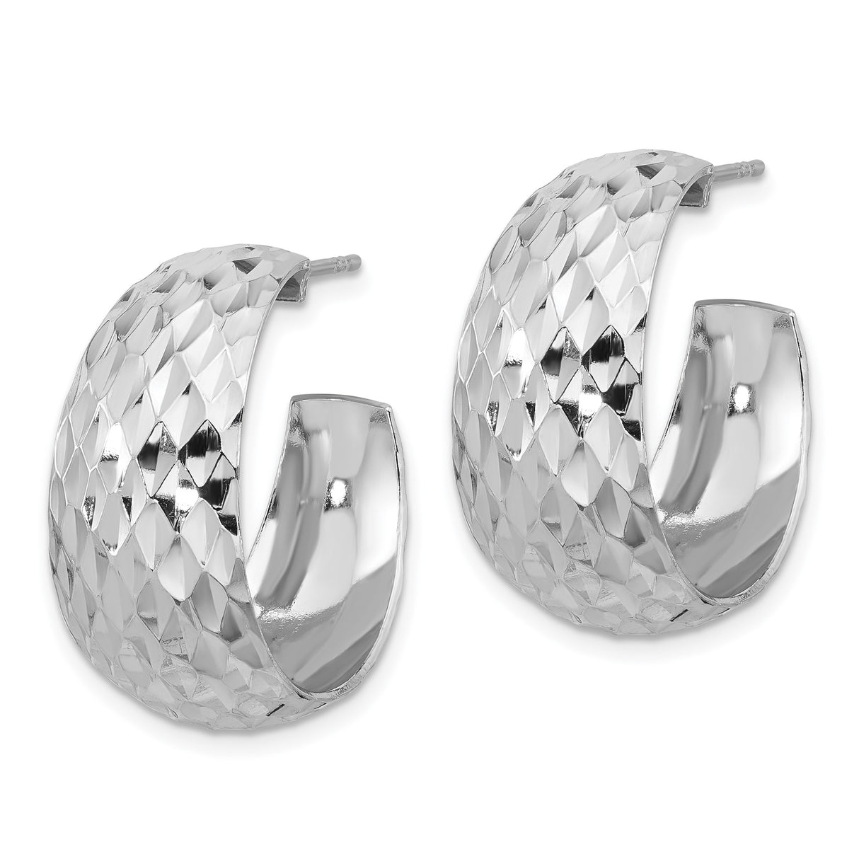 Sterling Silver Hoop Earrings, Diamond-Cut Faceted Design with High-Polish Finish