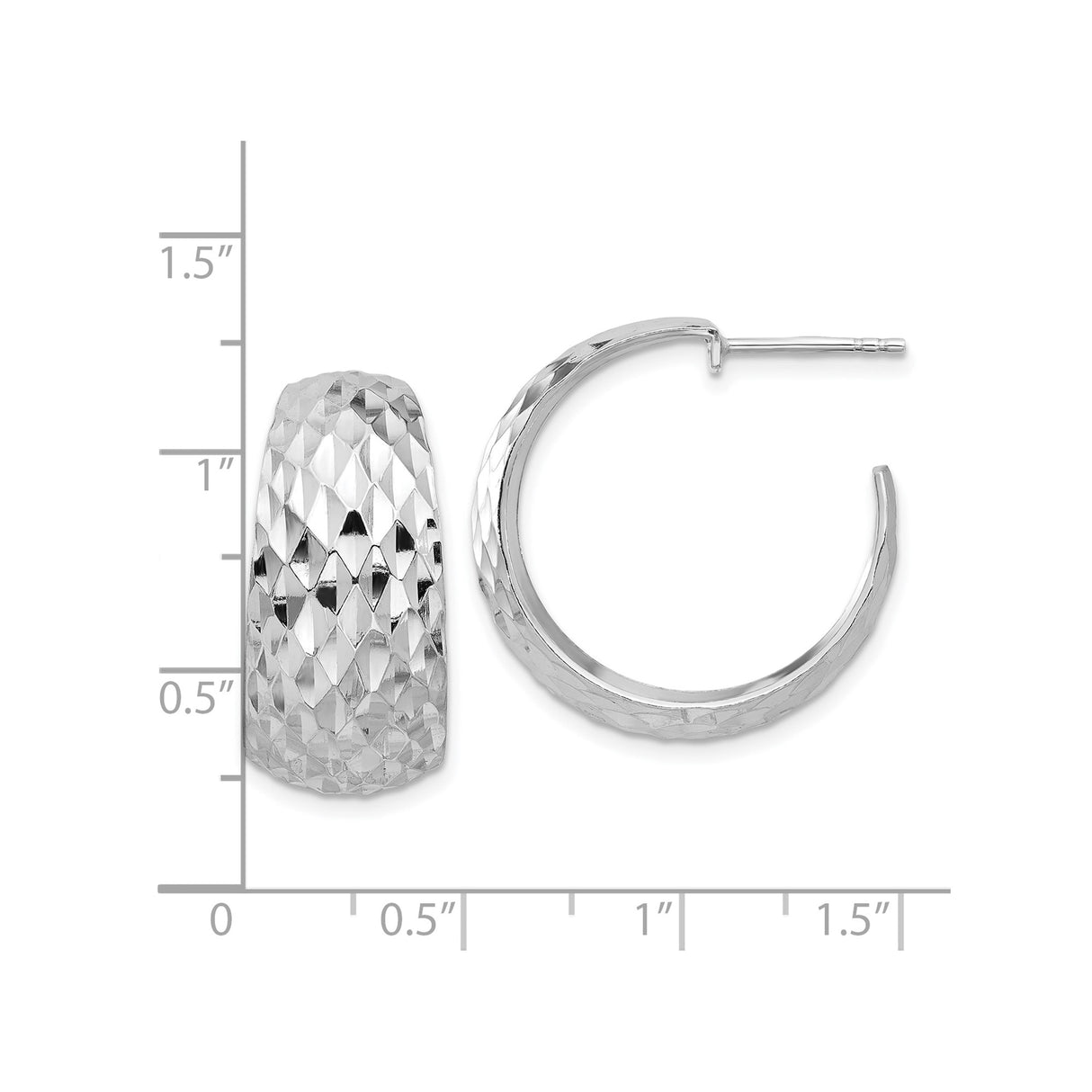 Sterling Silver Hoop Earrings, Diamond-Cut Faceted Design with High-Polish Finish