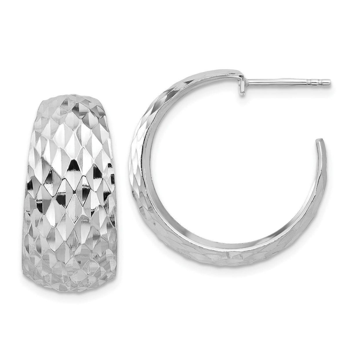 Sterling Silver Hoop Earrings, Diamond-Cut Faceted Design with High-Polish Finish