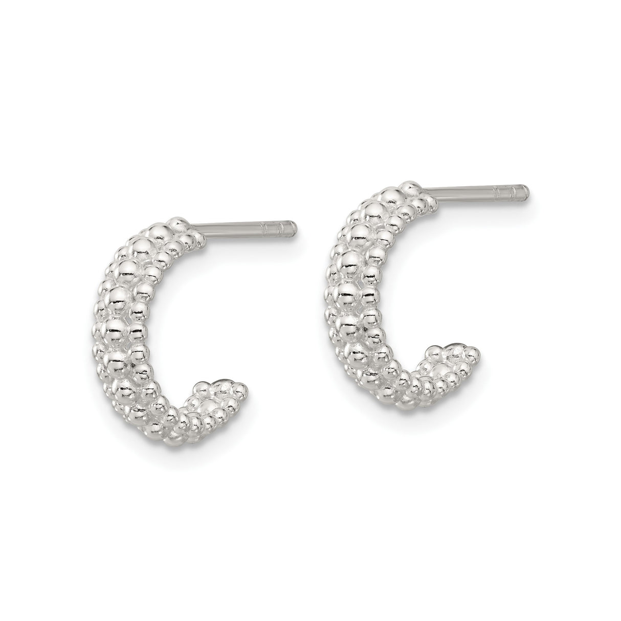 Sterling Silver Hoop Earrings with Triple Row Beaded Design, Lightweight Modern Style