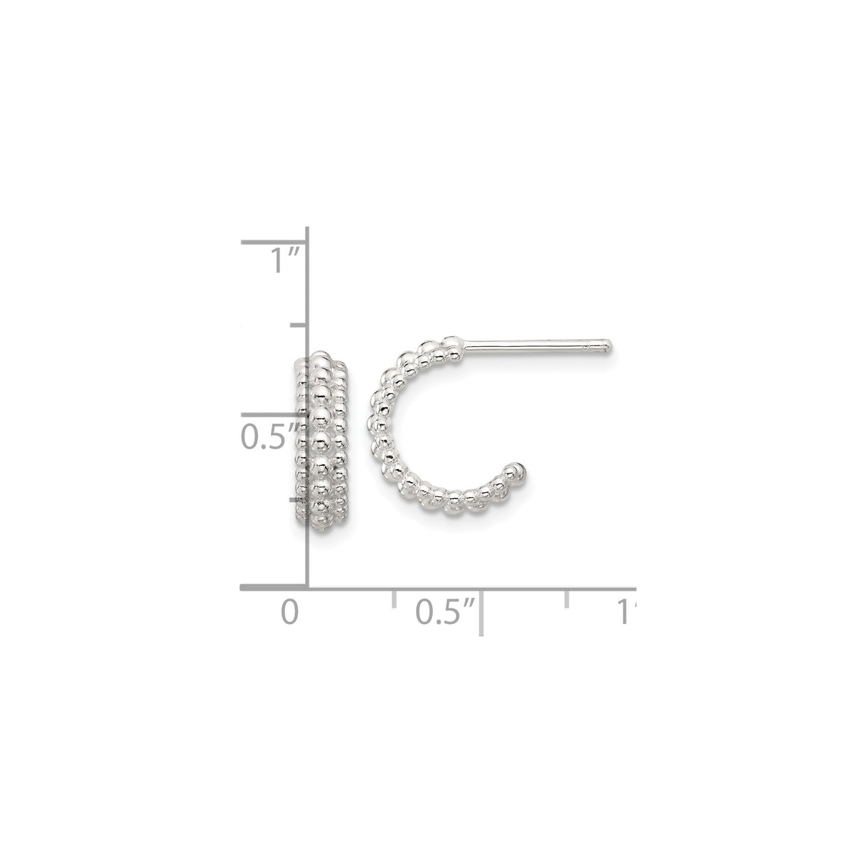 Sterling Silver Hoop Earrings with Triple Row Beaded Design, Lightweight Modern Style