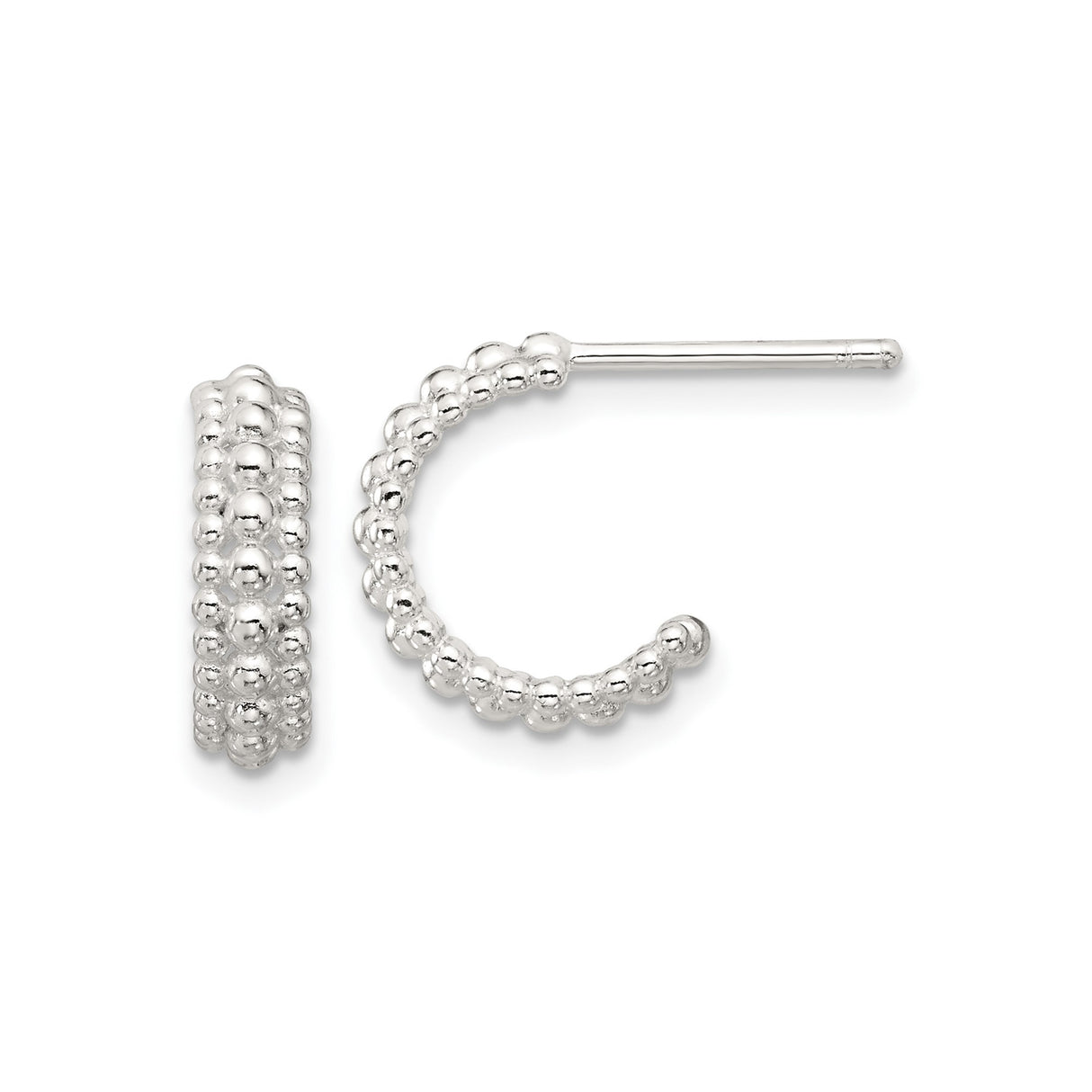 Sterling Silver Hoop Earrings with Triple Row Beaded Design, Lightweight Modern Style