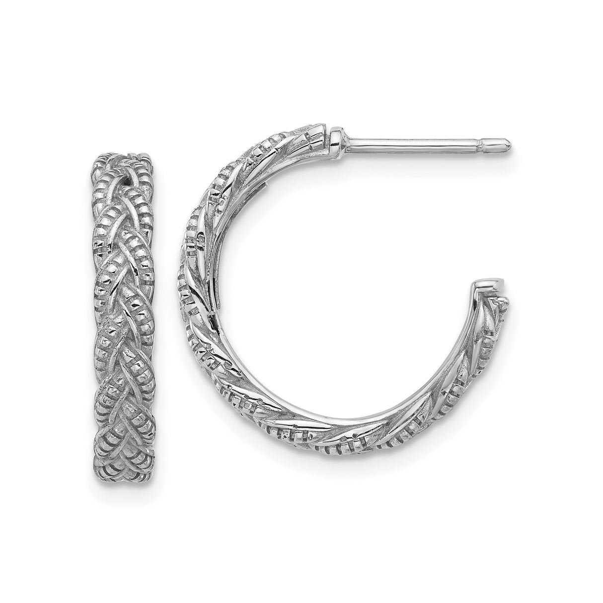 Sterling Silver Braided Hoop Earrings with Woven Pattern and Textured Design