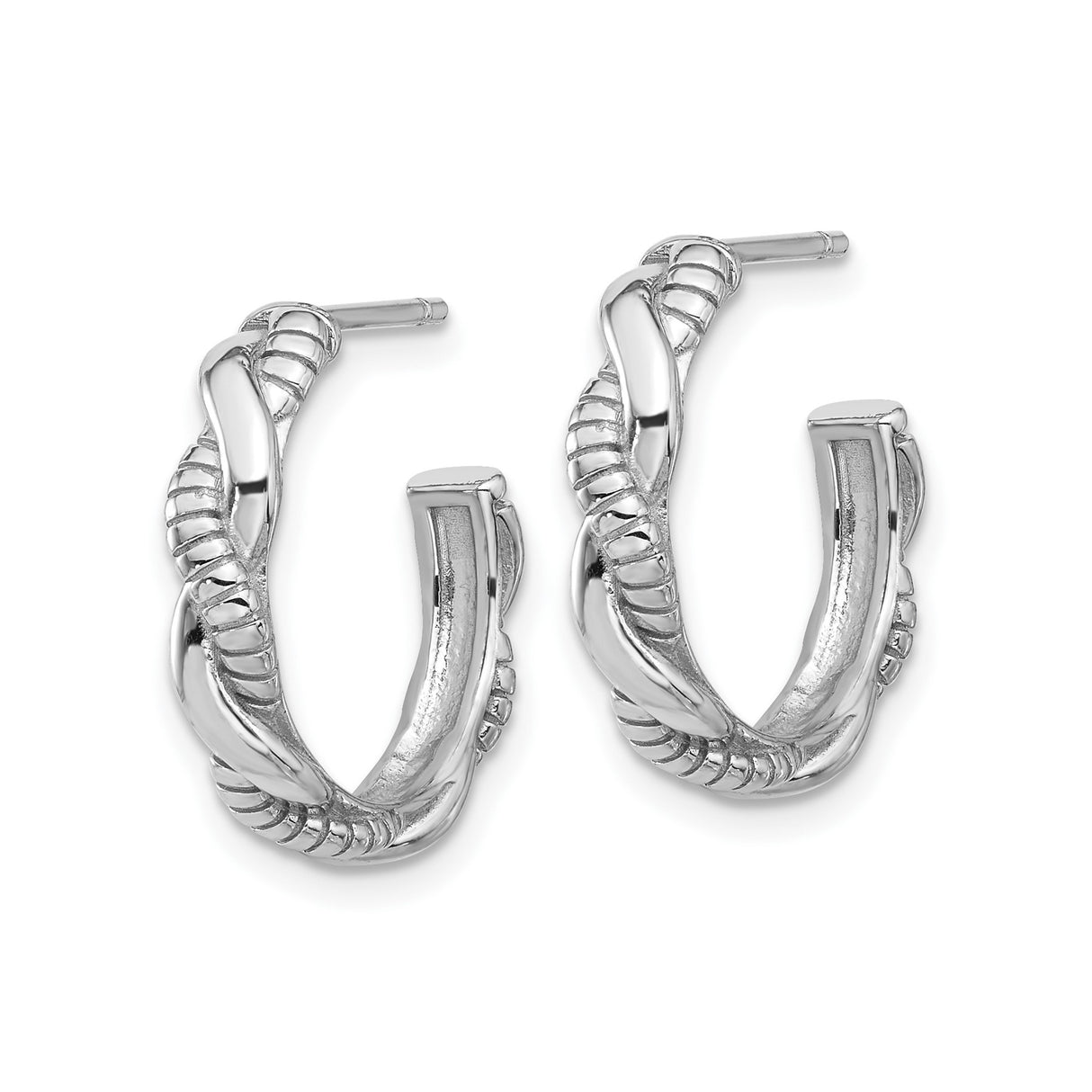 Sterling Silver Hoop Earrings with Twisted Rope Design, Polished and Textured Oval Style