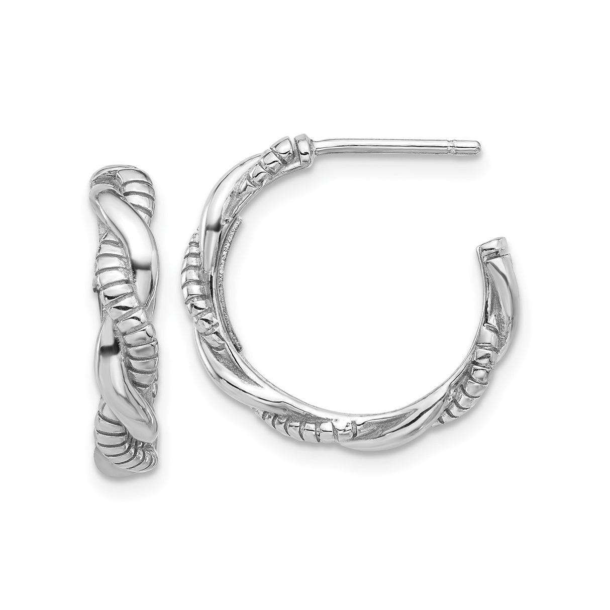 Sterling Silver Hoop Earrings with Twisted Rope Design, Polished and Textured Oval Style