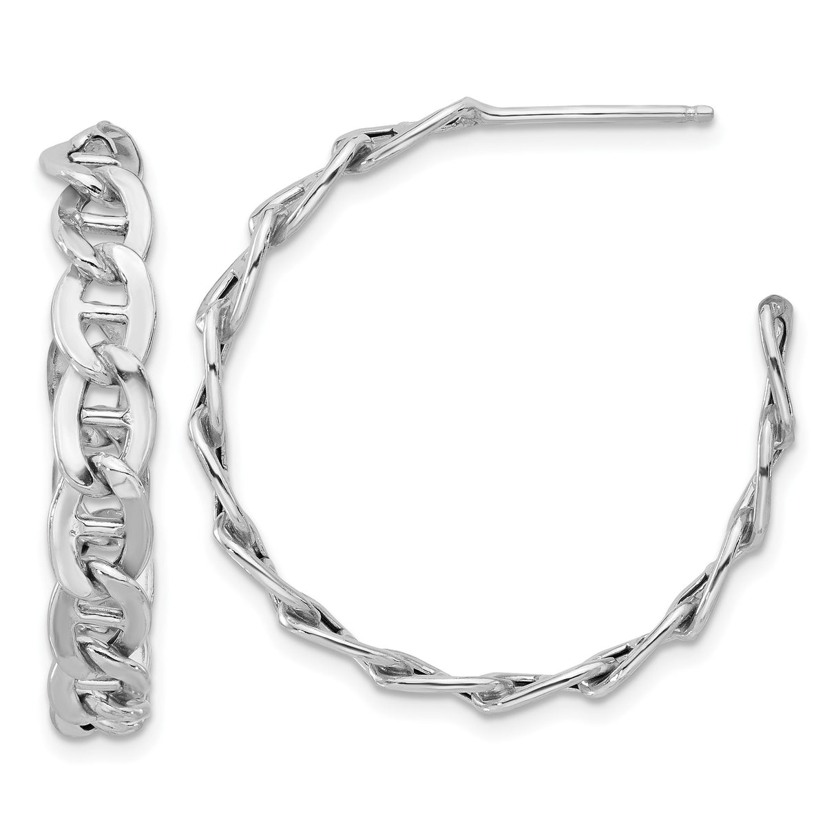 Sterling Silver Hoop Earrings with Twisted Chain-Link Design, Bold Chunky Modern Style