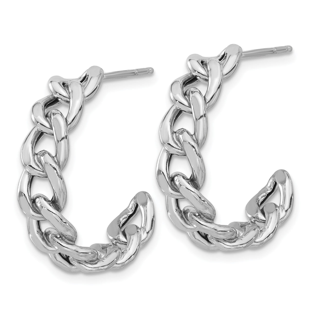 Sterling Silver Hoop Earrings, Braided Twisted Link Design, Polished Finish, Medium Size