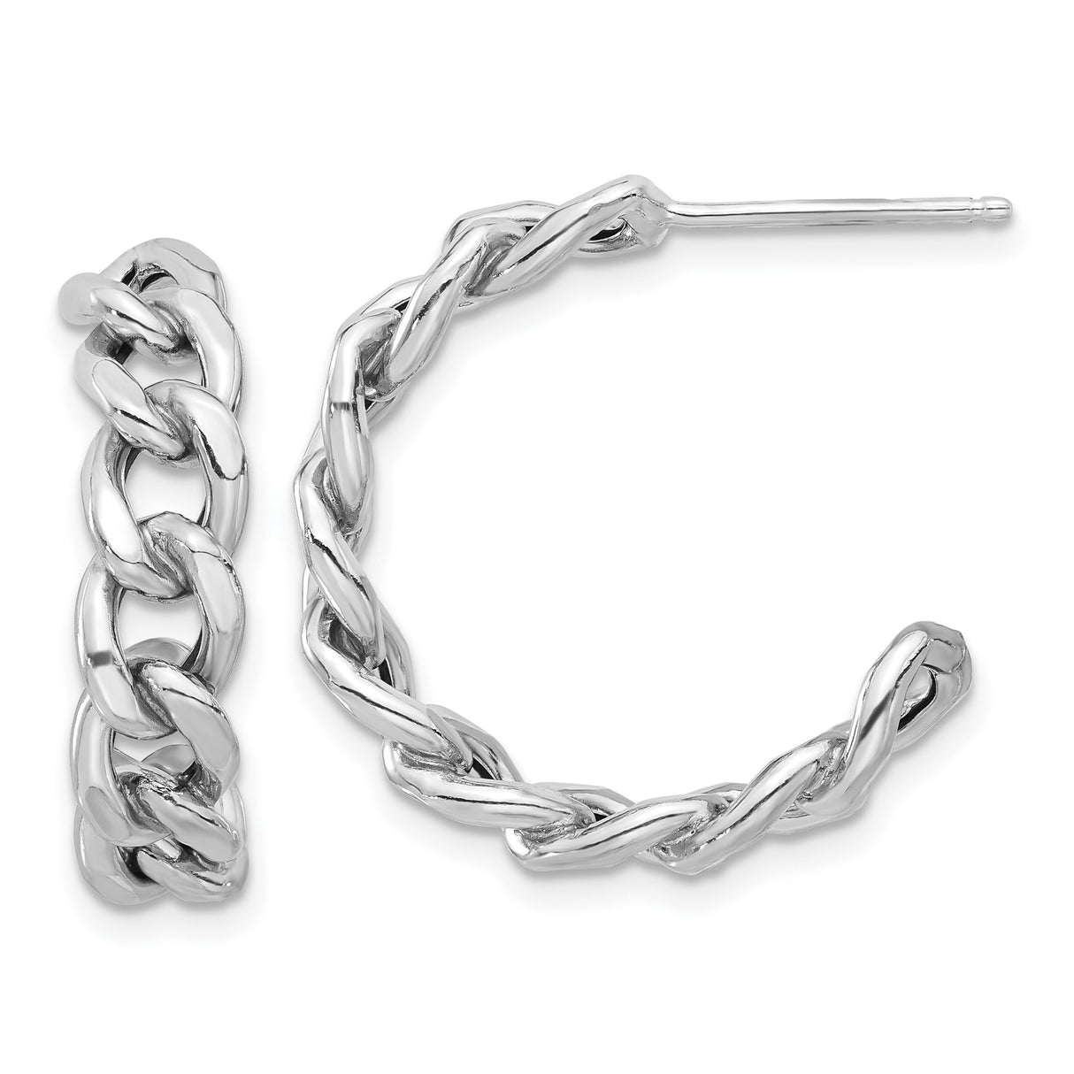 Sterling Silver Hoop Earrings, Braided Twisted Link Design, Polished Finish, Medium Size