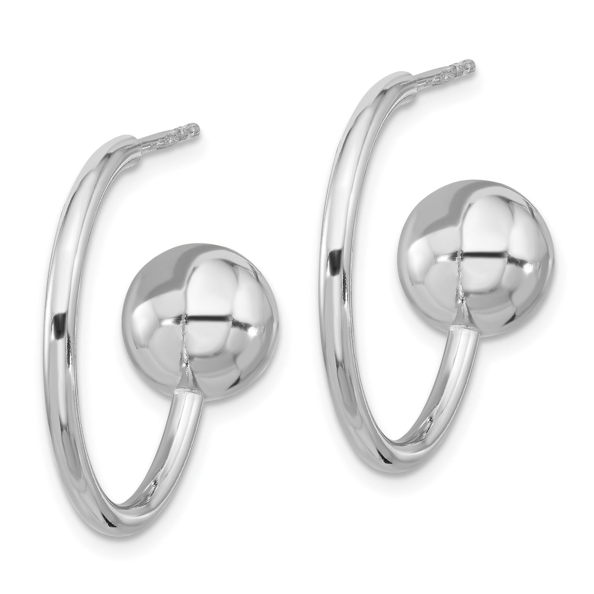 Sterling Silver Open Hoop Earrings with Polished Ball-End Design, Lightweight Modern Style