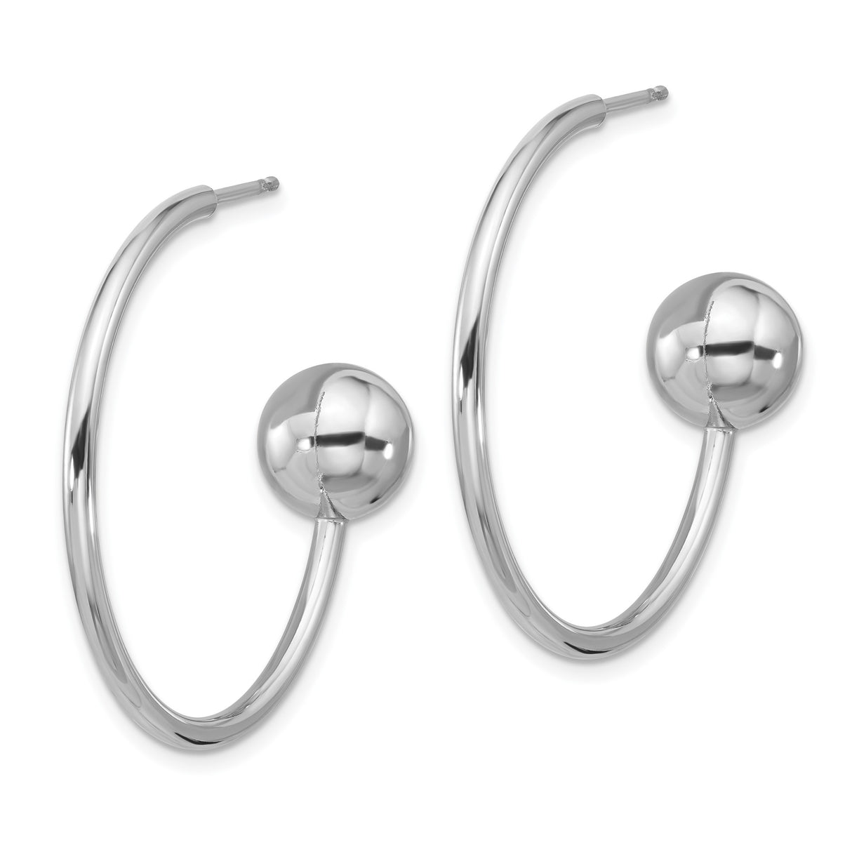 Sterling Silver Open Hoop Earrings with Polished Ball Ends, Minimalist Contemporary Design