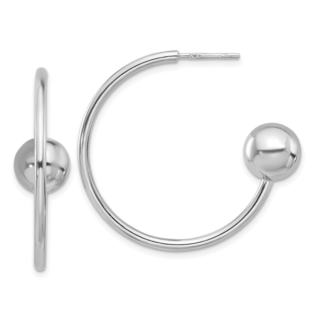 Sterling Silver Open Hoop Earrings with Polished Ball Ends, Minimalist Contemporary Design