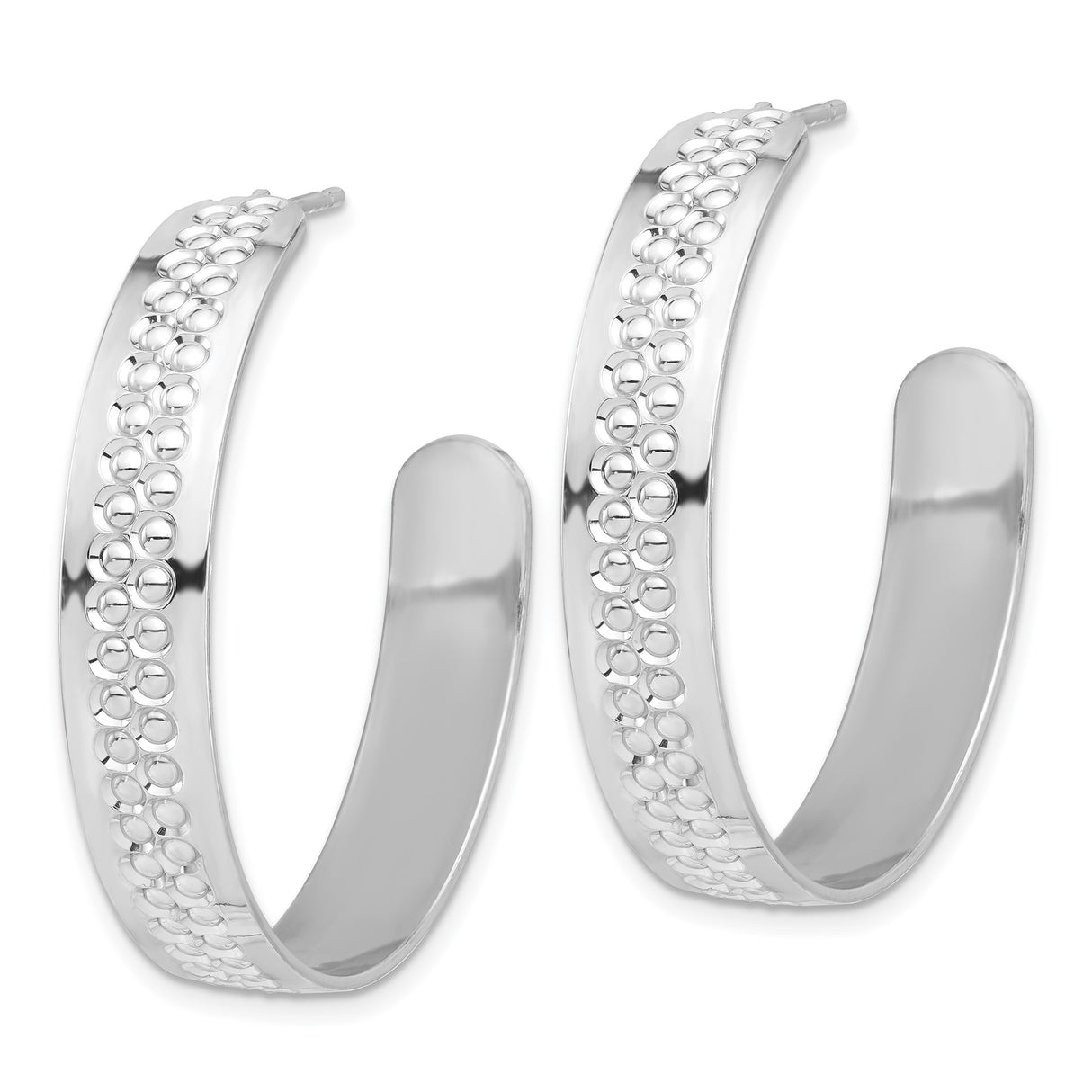 Sterling Silver Hoop Earrings, Textured Oval Cutout Design, Lightweight Modern Style