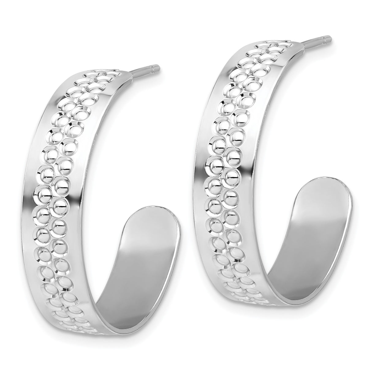 Sterling Silver Hoop Earrings with Polished Finish and Raised Circle Pattern