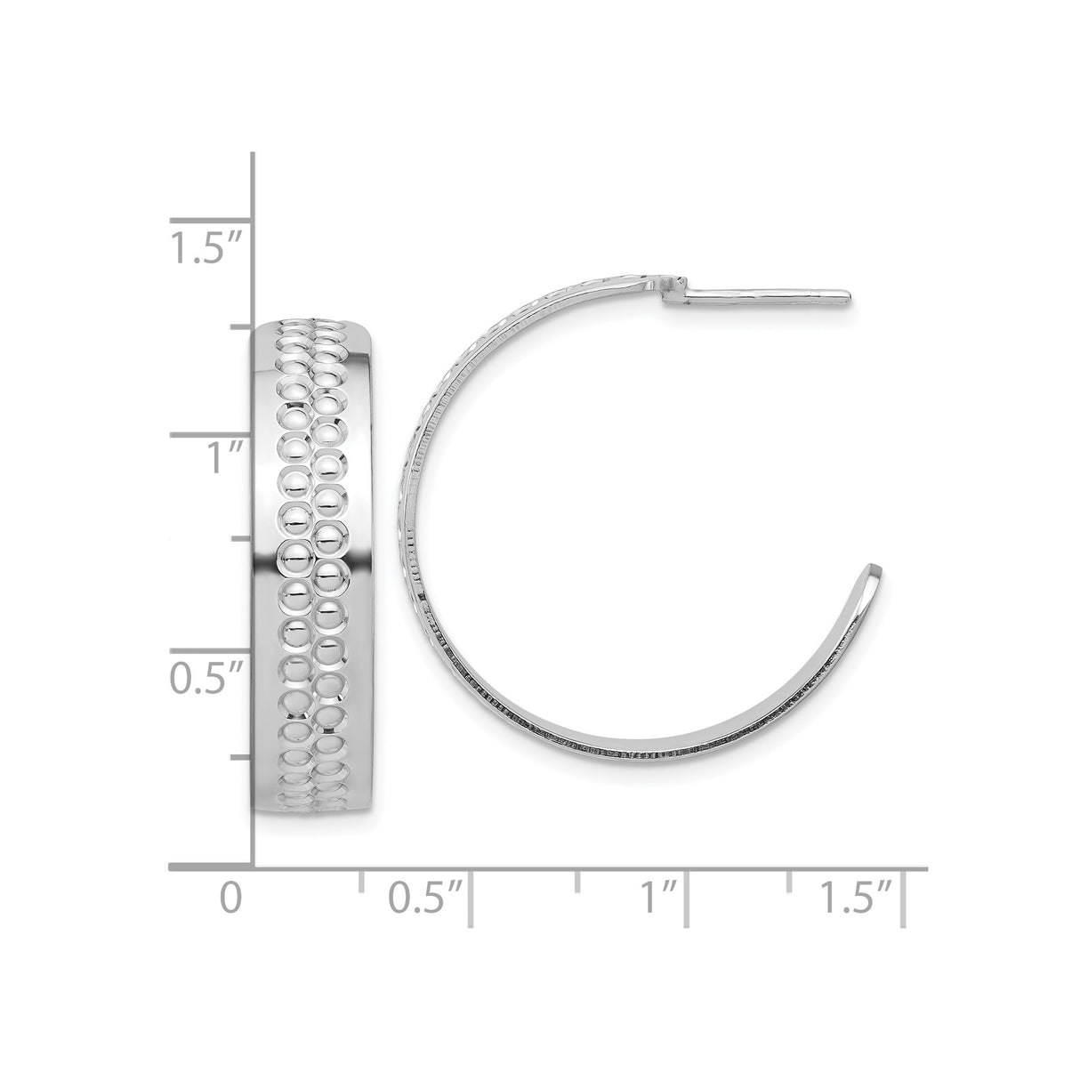 Sterling Silver Hoop Earrings with Polished Finish and Raised Circle Pattern