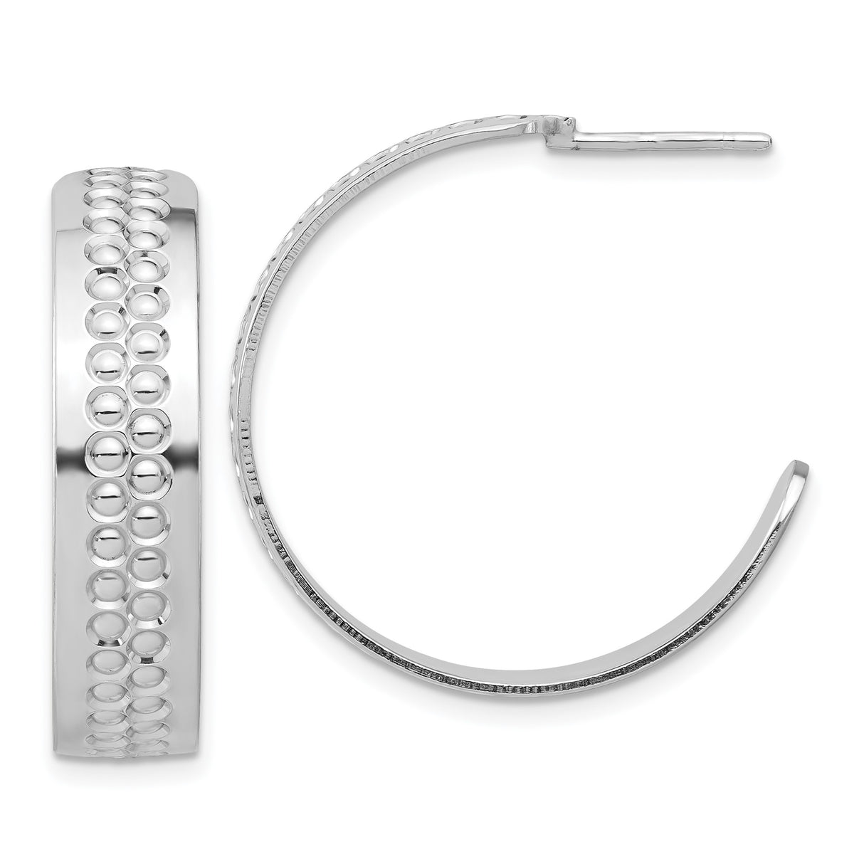 Sterling Silver Hoop Earrings with Polished Finish and Raised Circle Pattern