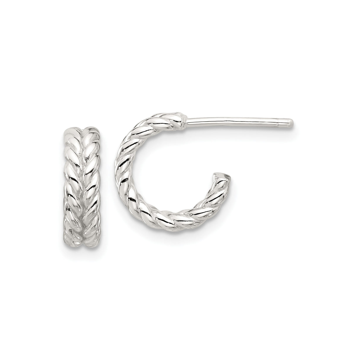 Sterling Silver Braided Hoop Earrings with Twisted Rope Design and Polished Finish