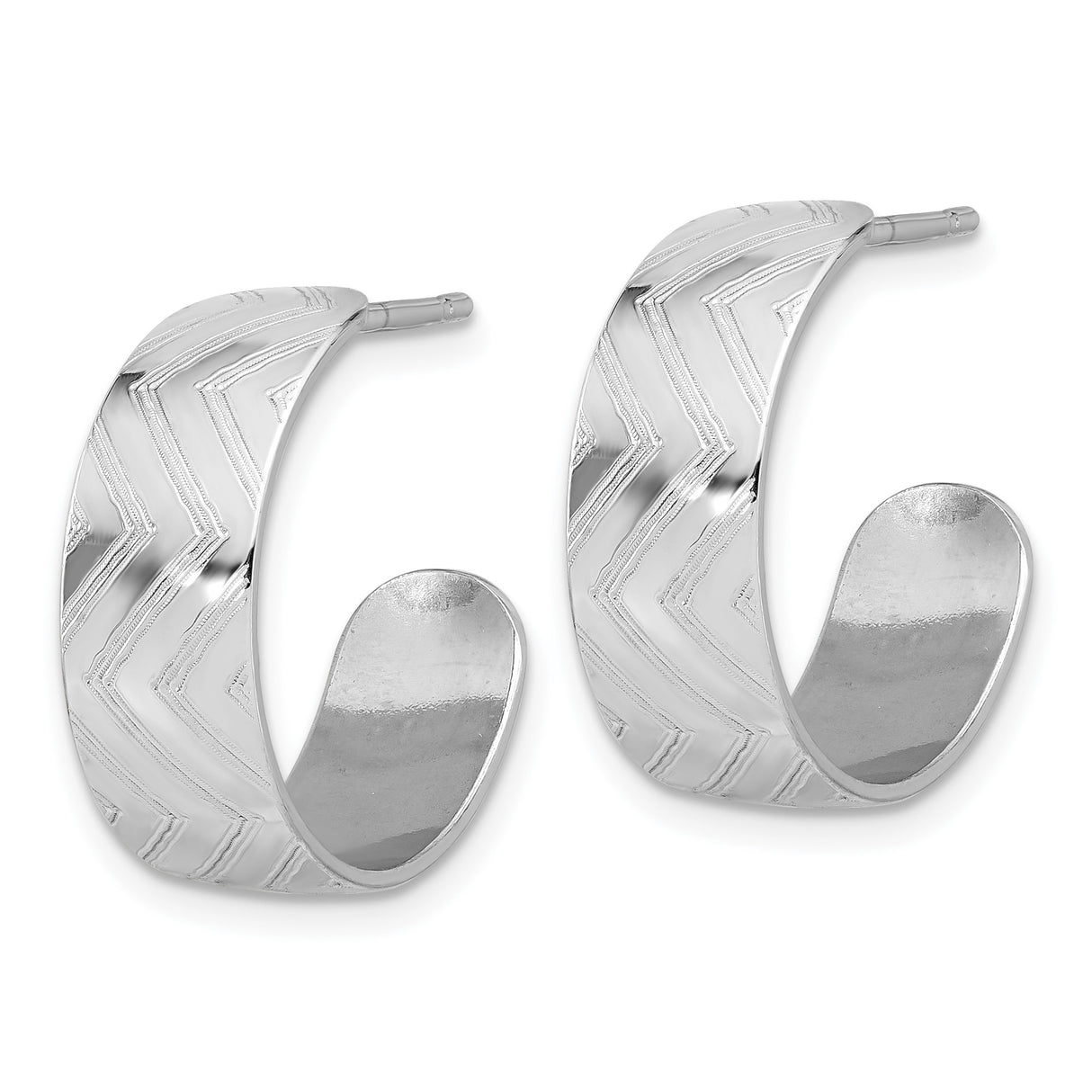 Sterling Silver Hoop Earrings, Textured Chevron Pattern, Modern Geometric Half Hoops for Women
