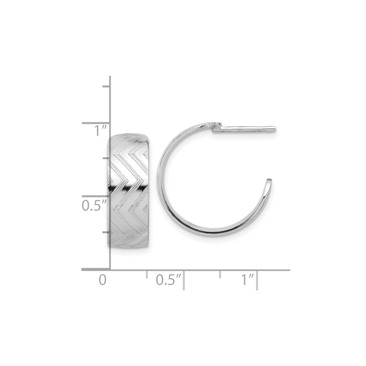Sterling Silver Hoop Earrings, Textured Chevron Pattern, Modern Geometric Half Hoops for Women