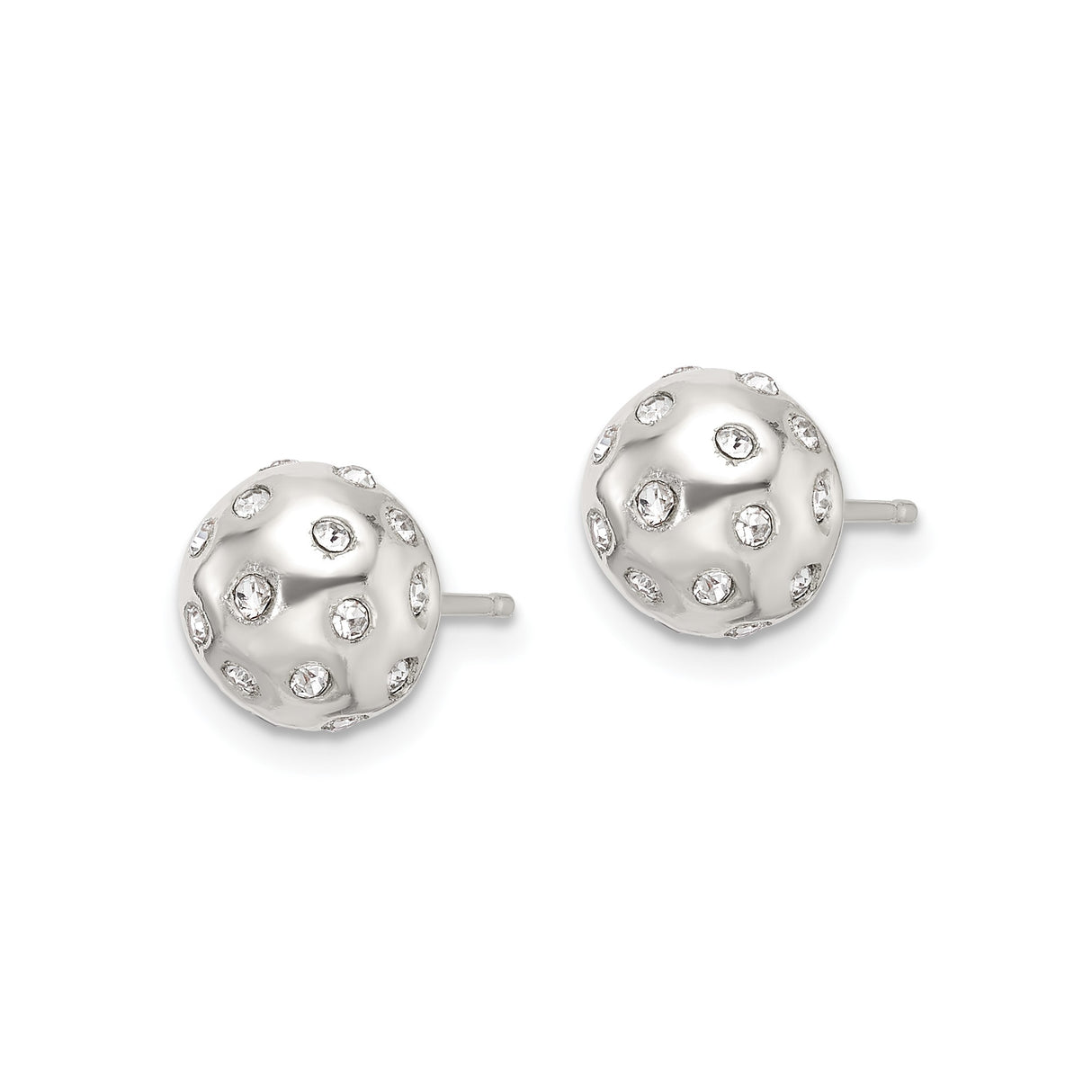 Sterling Silver Dome Stud Earrings with Cubic Zirconia Accents, Modern Polished Round Design