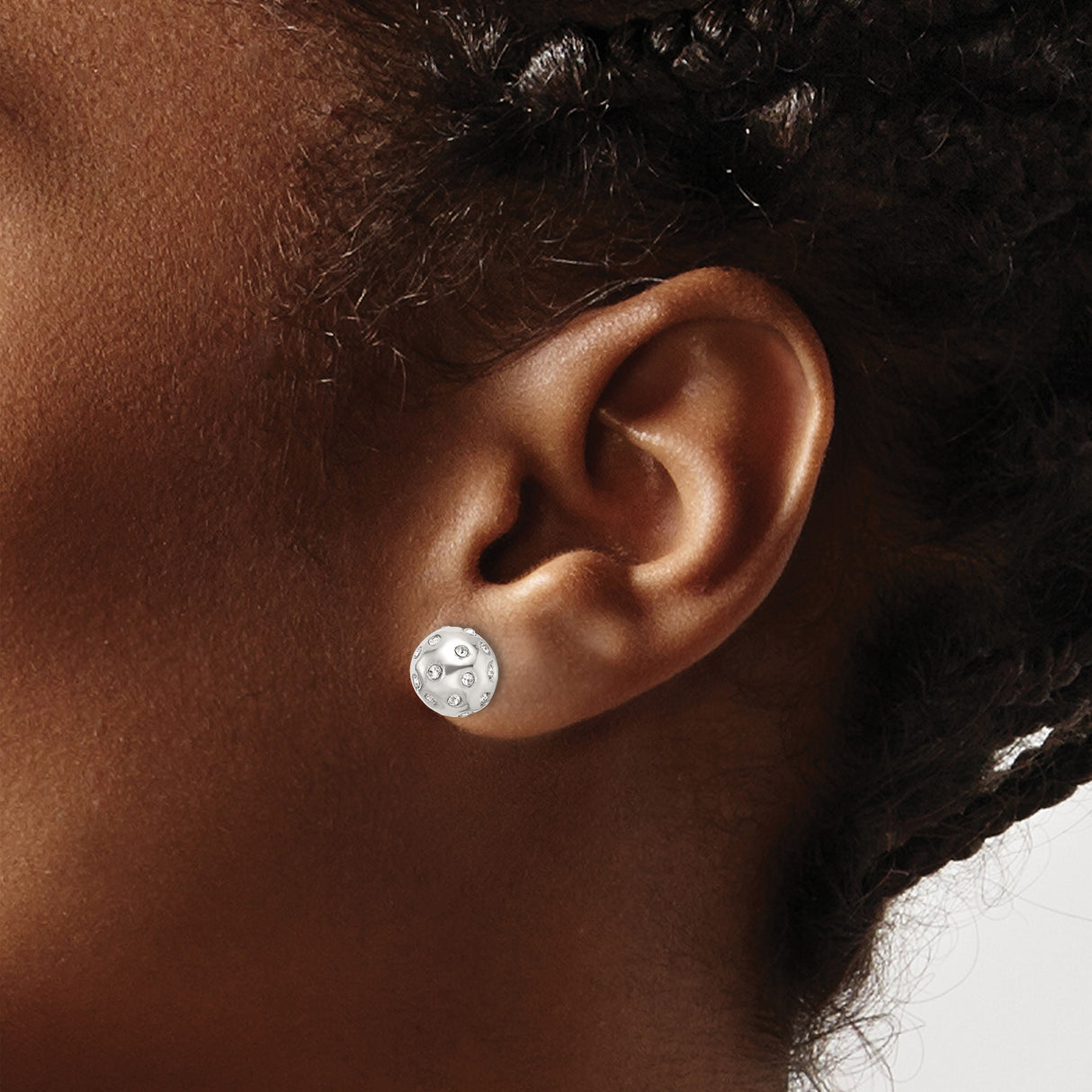 Sterling Silver Dome Stud Earrings with Cubic Zirconia Accents, Modern Polished Round Design