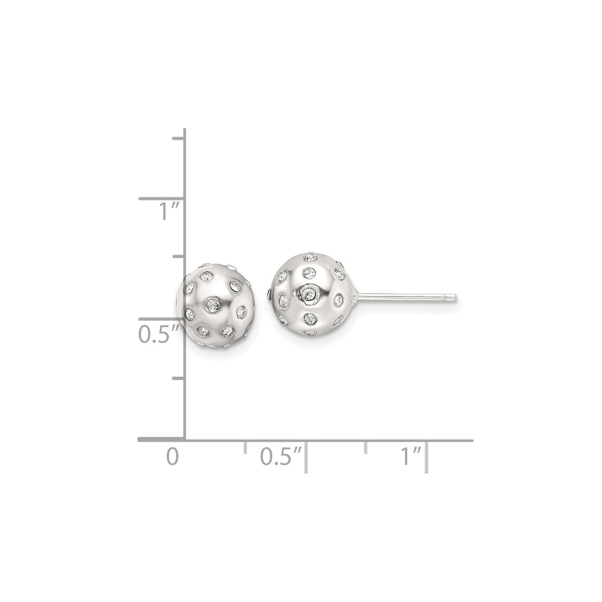 Sterling Silver Dome Stud Earrings with Cubic Zirconia Accents, Modern Polished Round Design