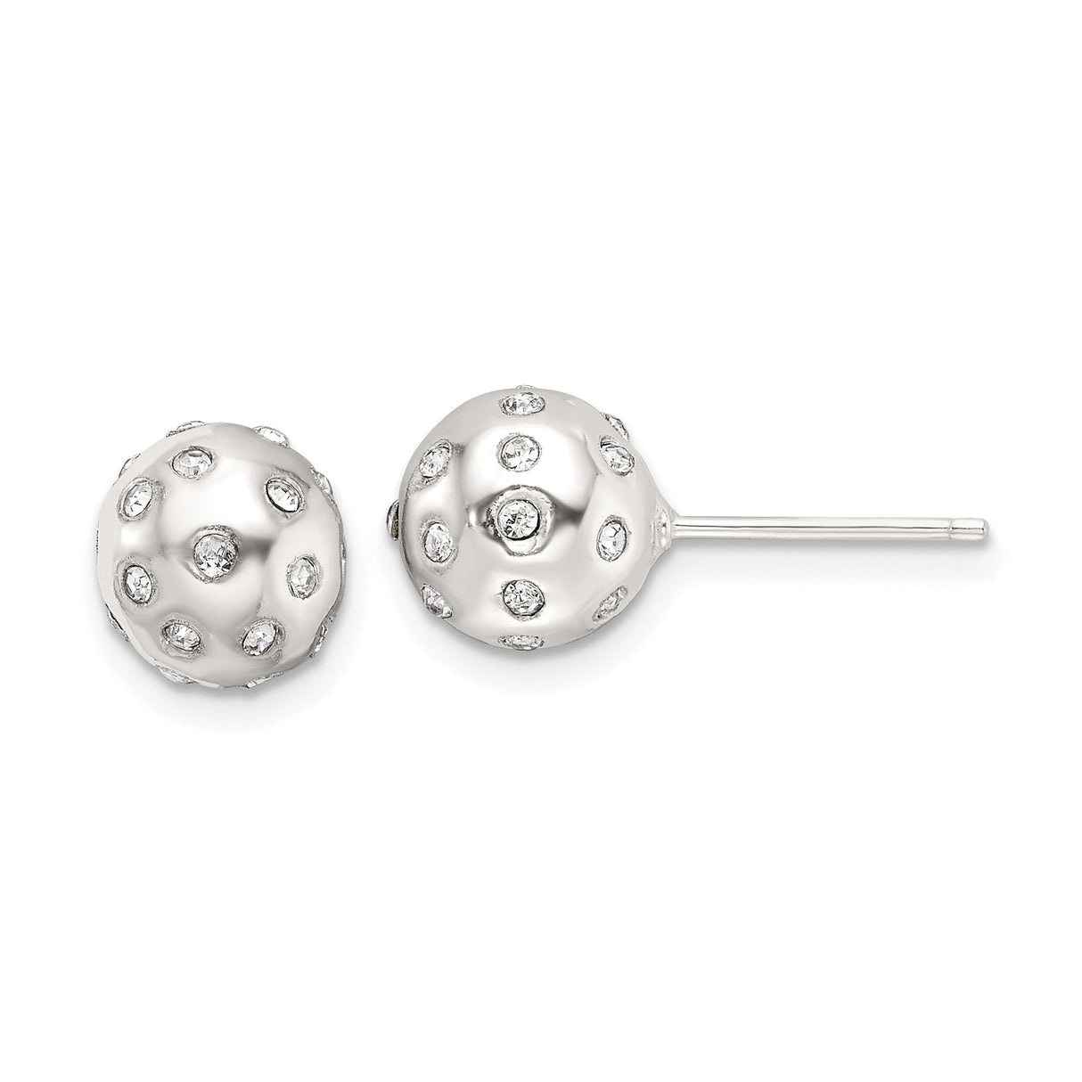 Sterling Silver Dome Stud Earrings with Cubic Zirconia Accents, Modern Polished Round Design