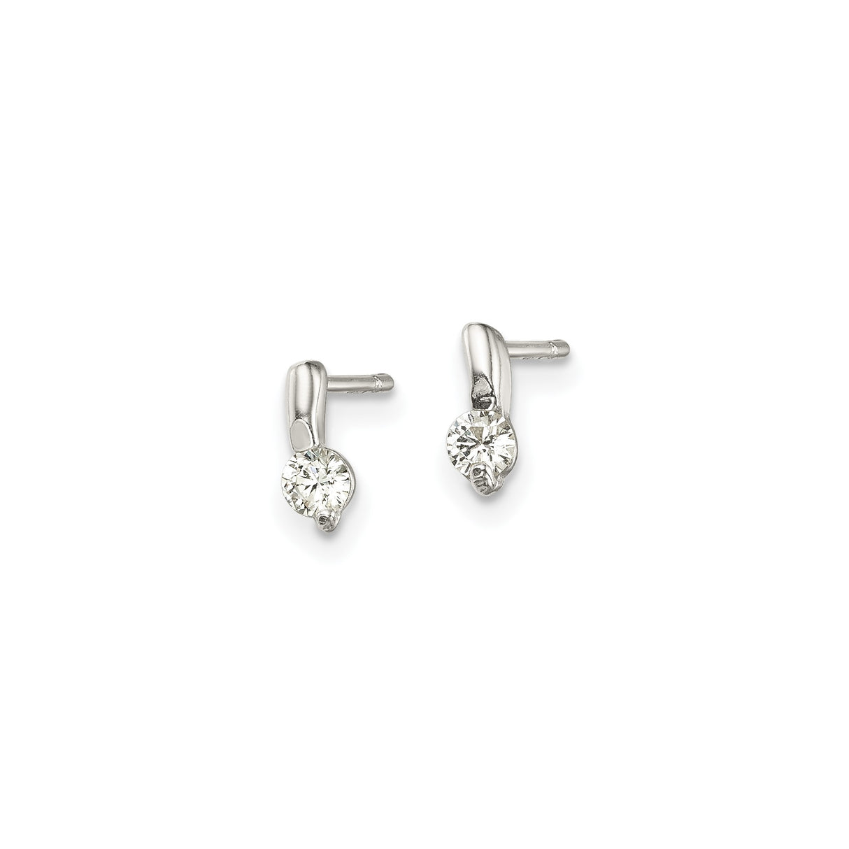 Sterling Silver Stud Earrings with Clear Cubic Zirconia, Round Cut Minimalist Design for Women