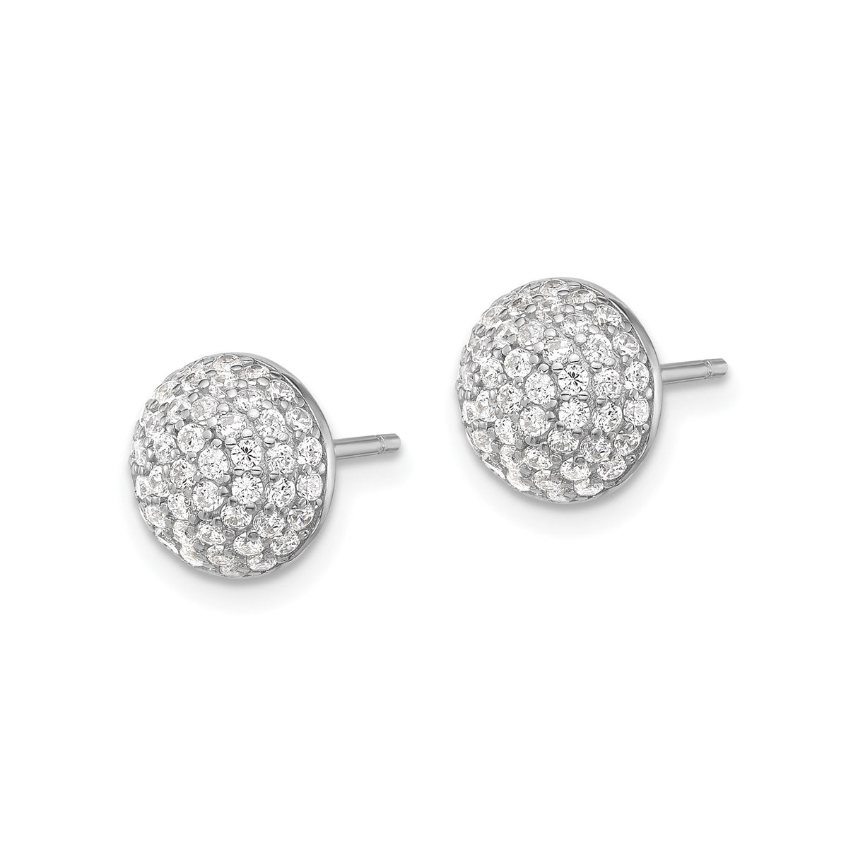 Sterling Silver Dome Stud Earrings with Cubic Zirconia Pavé Setting, Rhodium Plated Finish