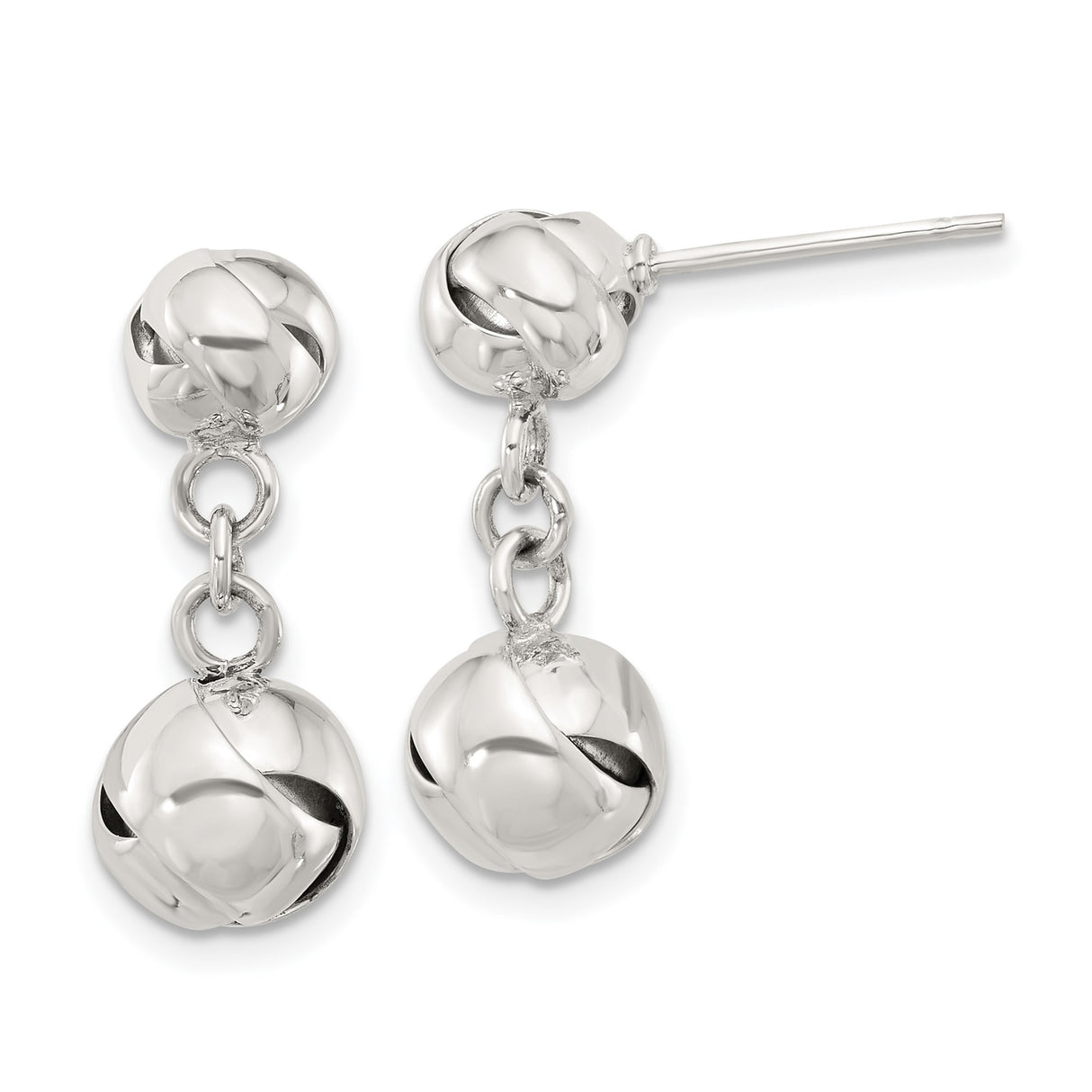 Sterling Silver Dangle Earrings with Twisted Ball Bead Design, Lightweight Modern Drop Style