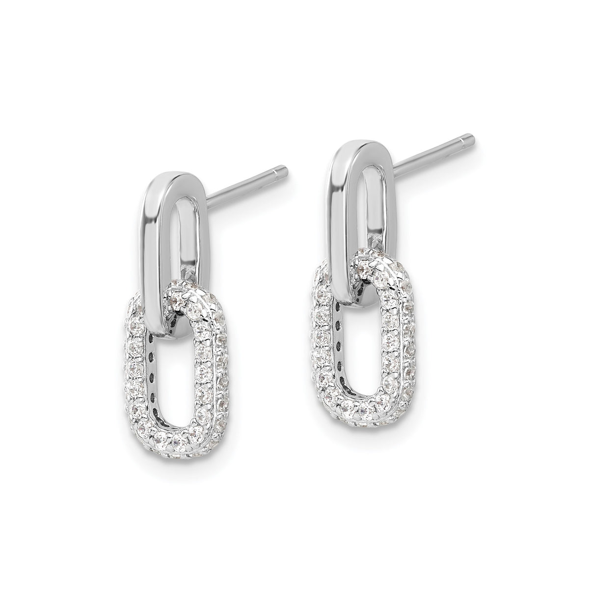 Sterling Silver Dangle Earrings with Cubic Zirconia, Interlocking Oval Link Design